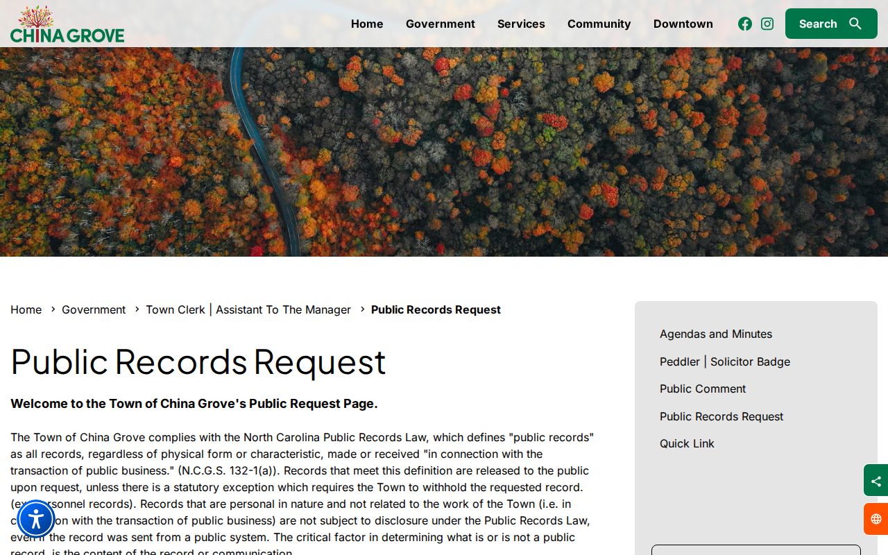 China Grove court records comparison with Town public information request form
