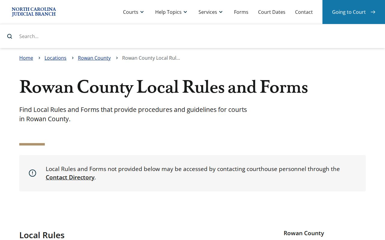 Rowan County civil court docket local rules and calendar forms