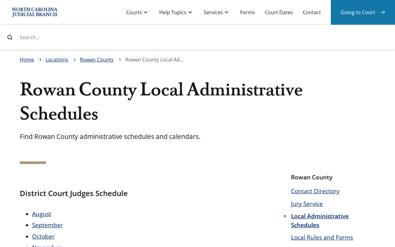 Rowan County court schedule local administrative schedules source