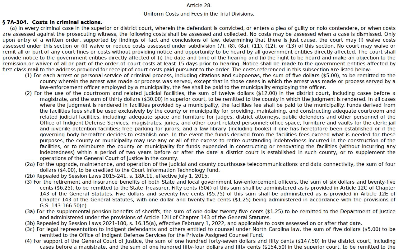 Rowan County court records image for North Carolina Clerk fee schedule