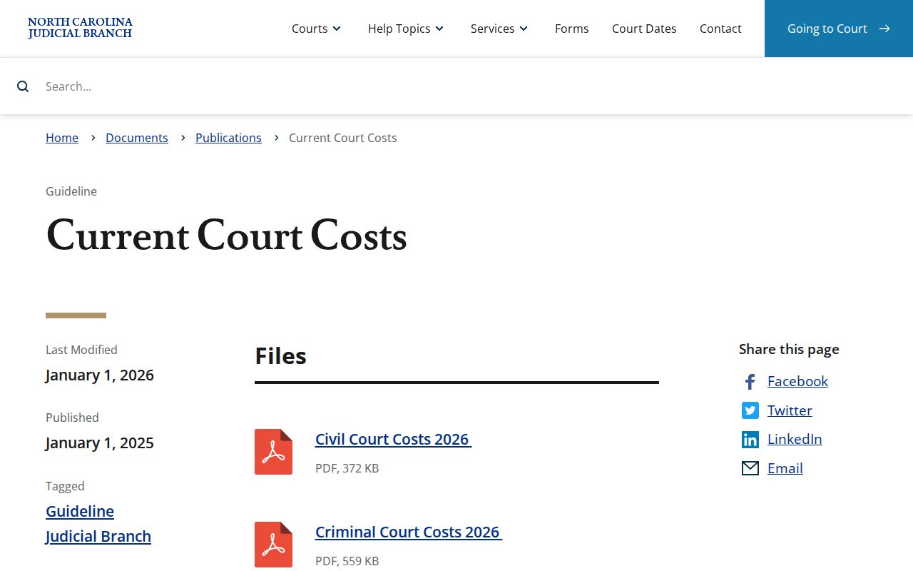 Rowan County court records image from North Carolina current court costs chart