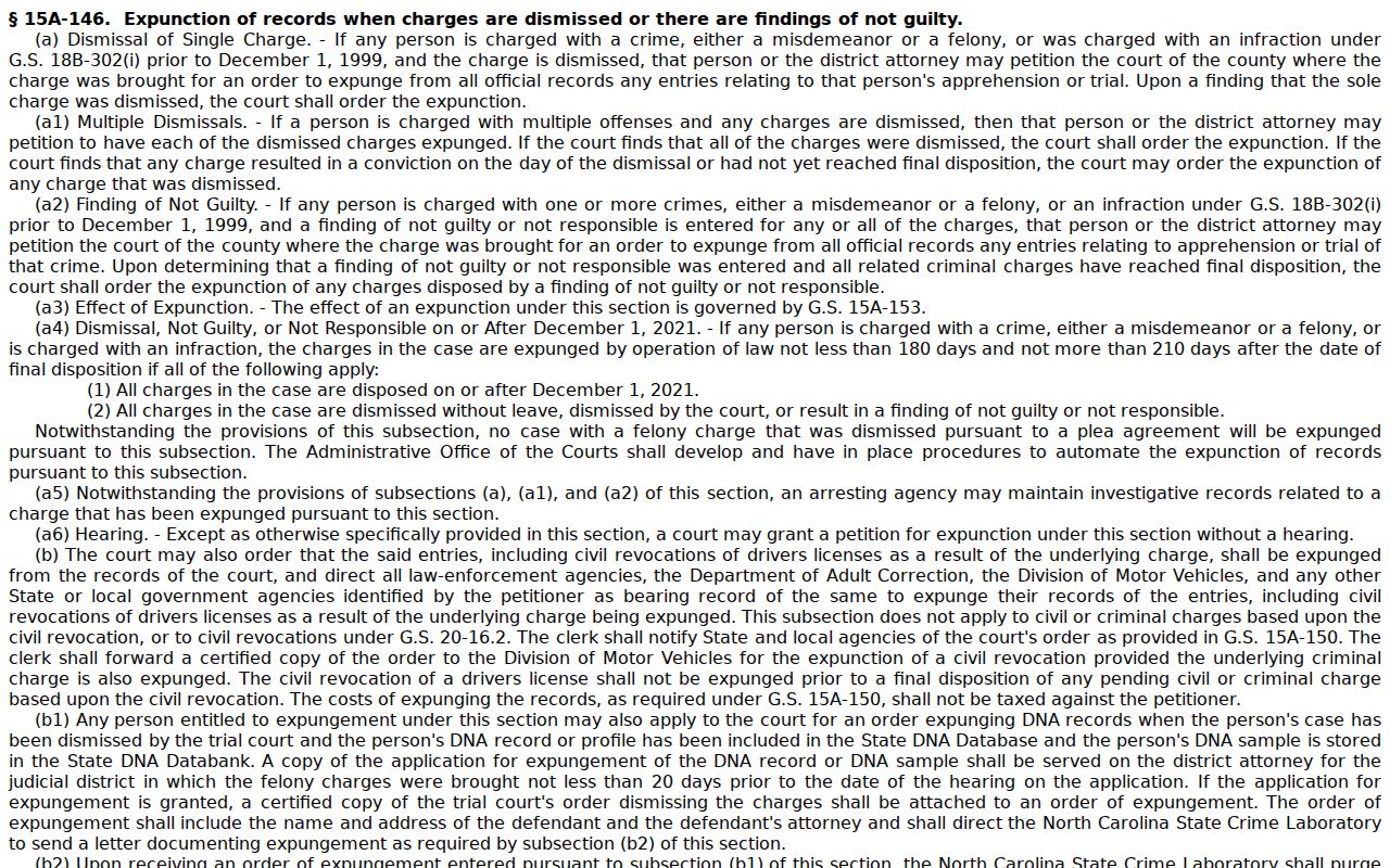 Rowan County criminal court docket expunction statute reference