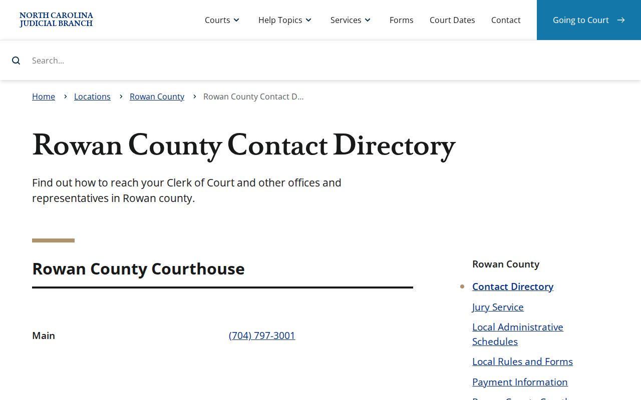 Rowan County court docket Clerk contact directory