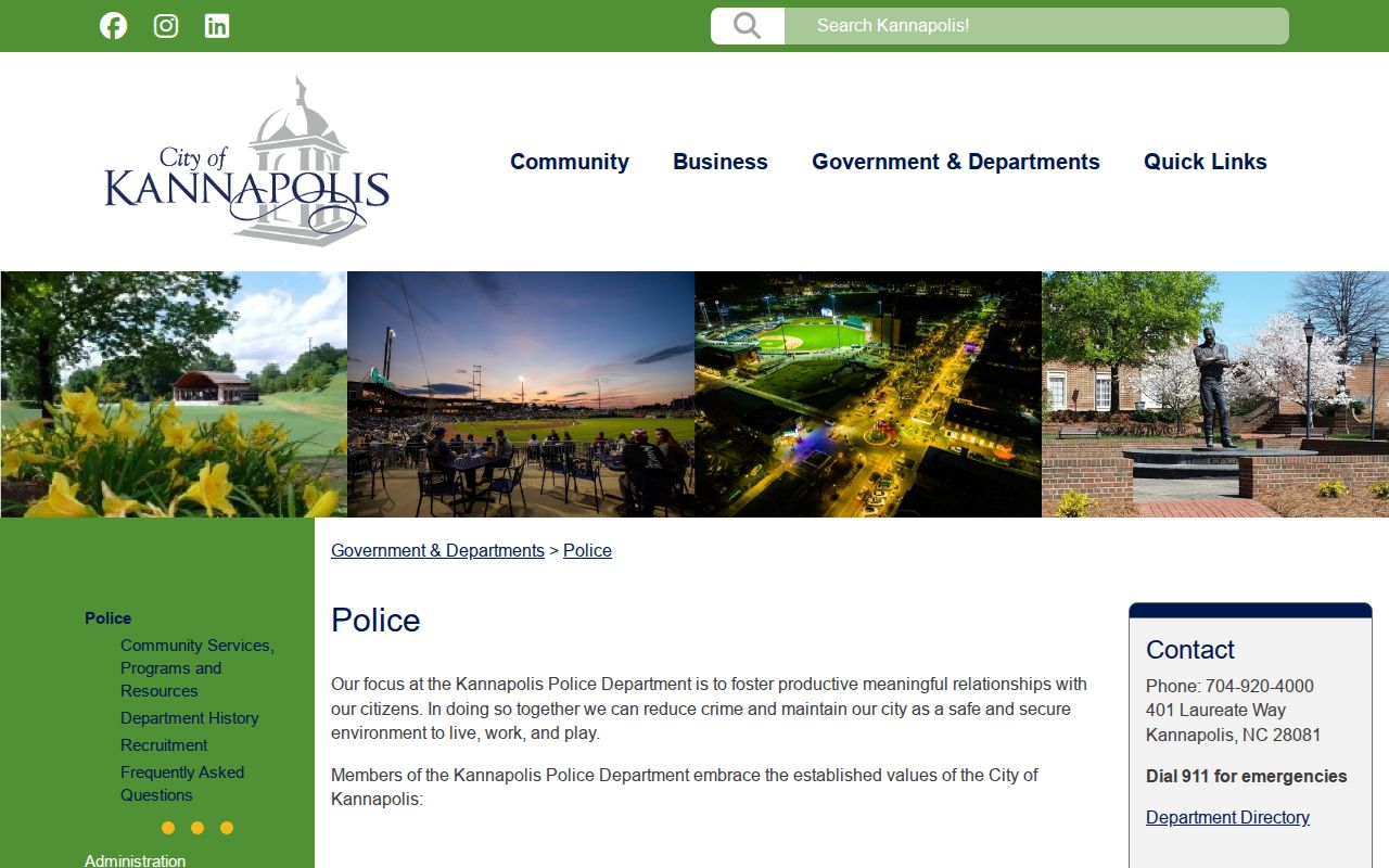 Kannapolis court records page distinguishing police records from court docket