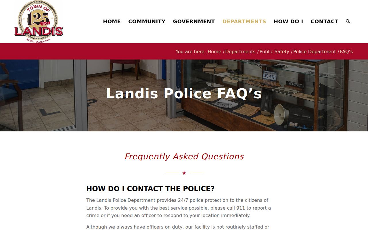 Landis court records source showing police FAQ and county verification context