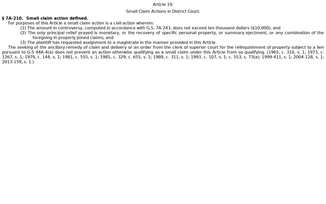 Landis court records source for North Carolina magistrate court statute