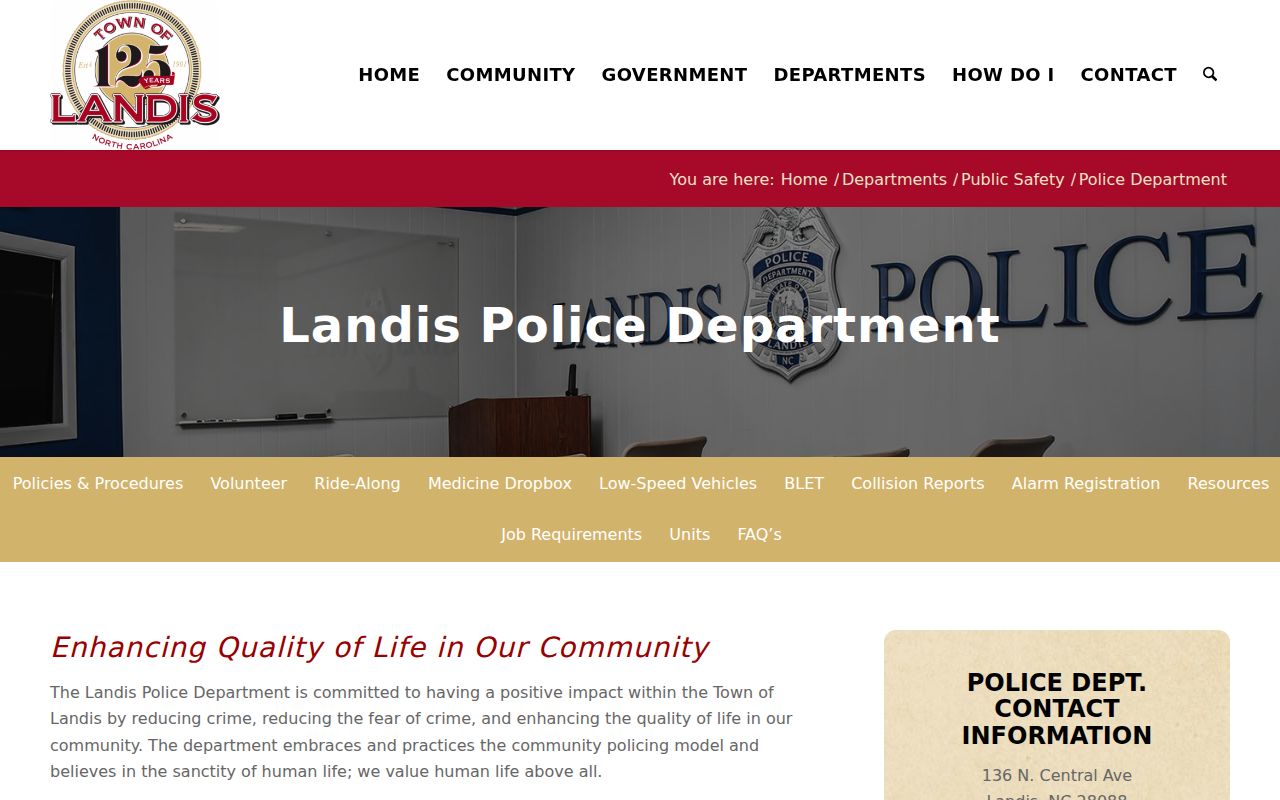 Landis court records page separating Landis Police information from court docket