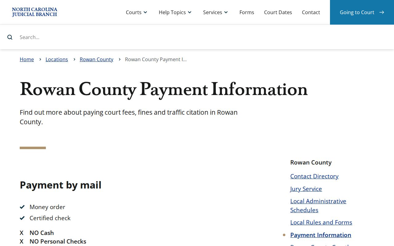 Rowan County traffic court image from official payment information